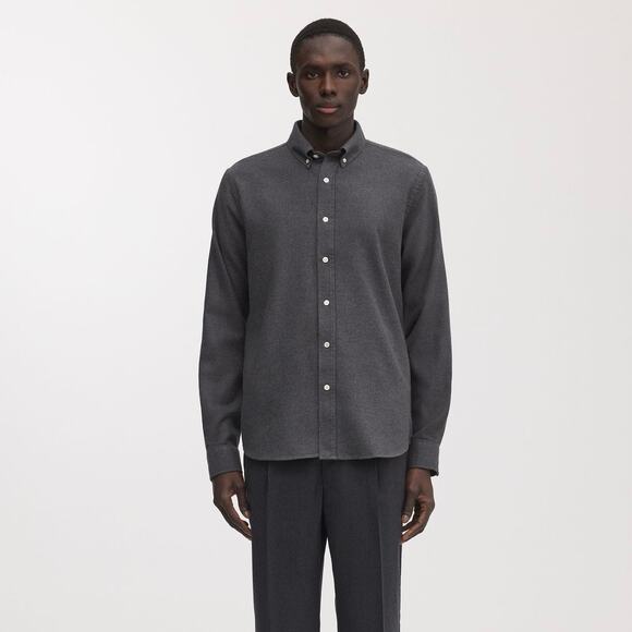Asket The Flannel Button Down Shirt Charcoal Melange Size Medium Short - Picture 1 of 10